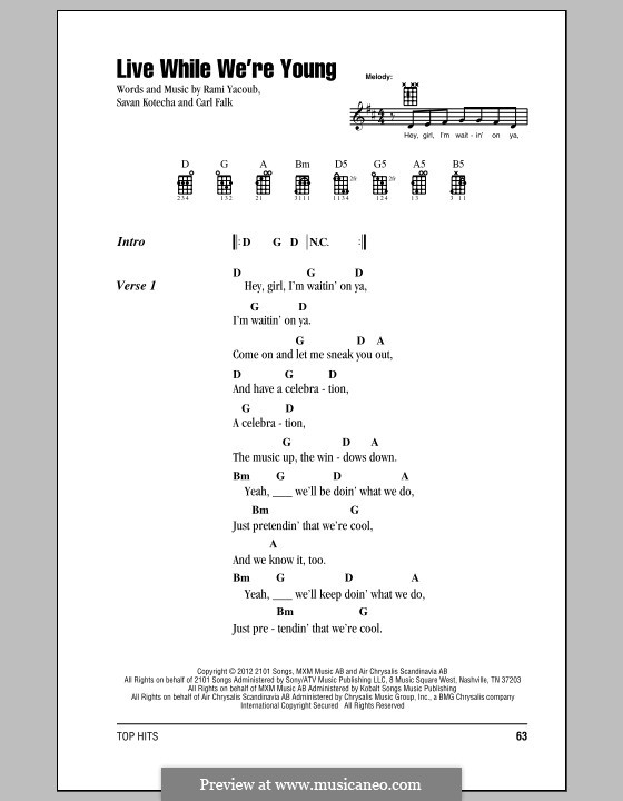 Live While We're Young (One Direction): For ukulele by Carl Falk, Rami Yacoub, Savan Kotecha
