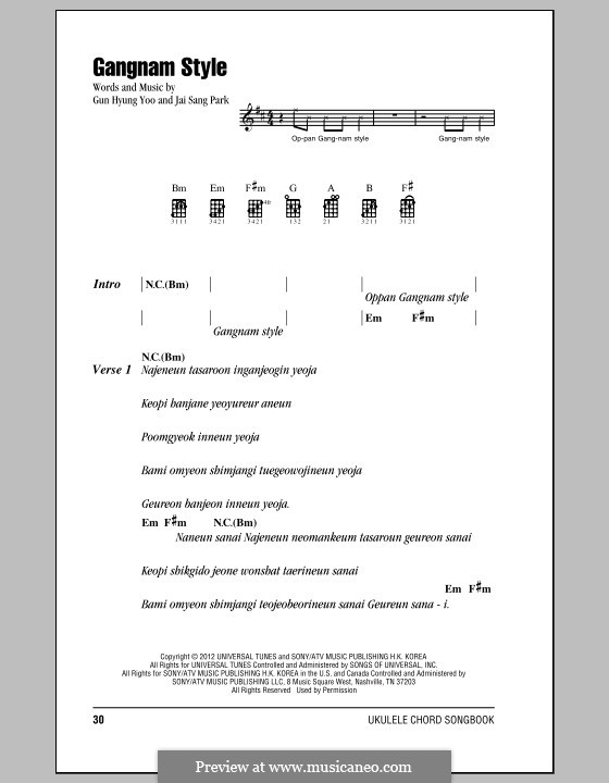 Vocal-instrumental version: For ukulele by Gun Hyung Yoo, PSY