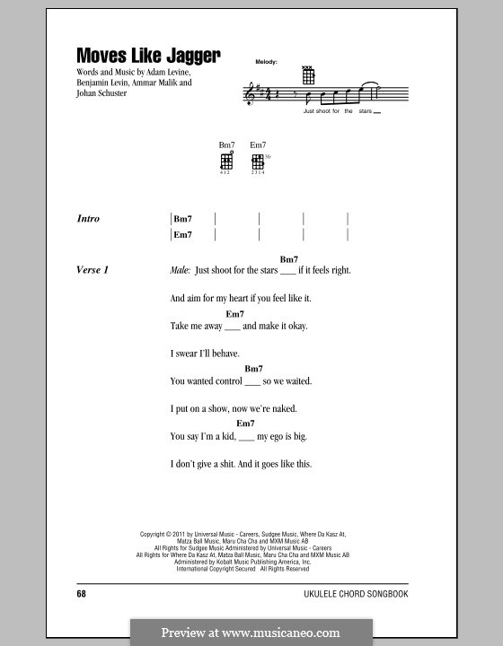 Moves Like Jagger (Maroon 5): For ukulele by Shellback, Adam Levine, Ammar Malik, Benjamin Levin
