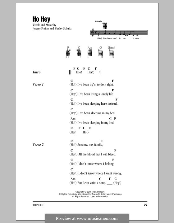 Ho Hey (The Lumineers): For ukulele by Jeremy Fraites, Wesley Schultz