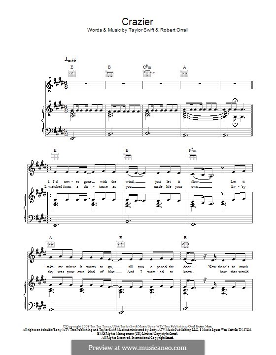 Crazier (Taylor Swift): For voice and piano (or guitar) by Robert Ellis Orrall