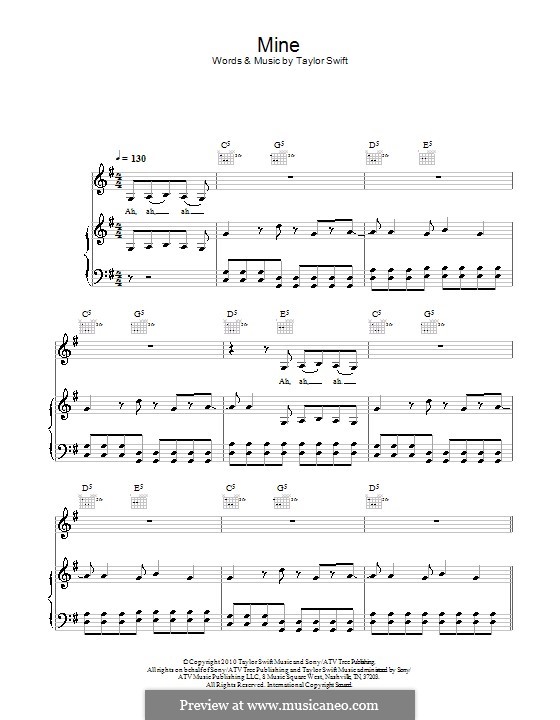 Mine: For voice and piano (or guitar) by Taylor Swift