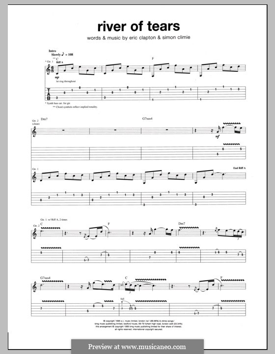 River of Tears: For guitar with tab by Eric Clapton, Simon Climie