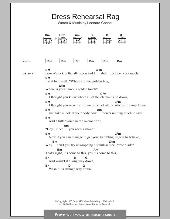 Dress Rehearsal Rag: Lyrics and chords by Leonard Cohen