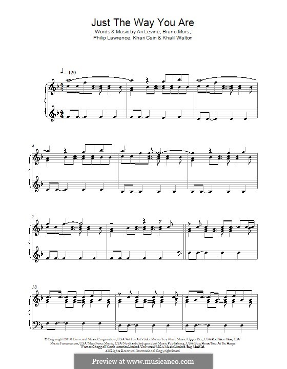 Piano version: For a single performer by Ari Levine, Khalil Walton, Khari Cain, Bruno Mars, Philip Lawrence