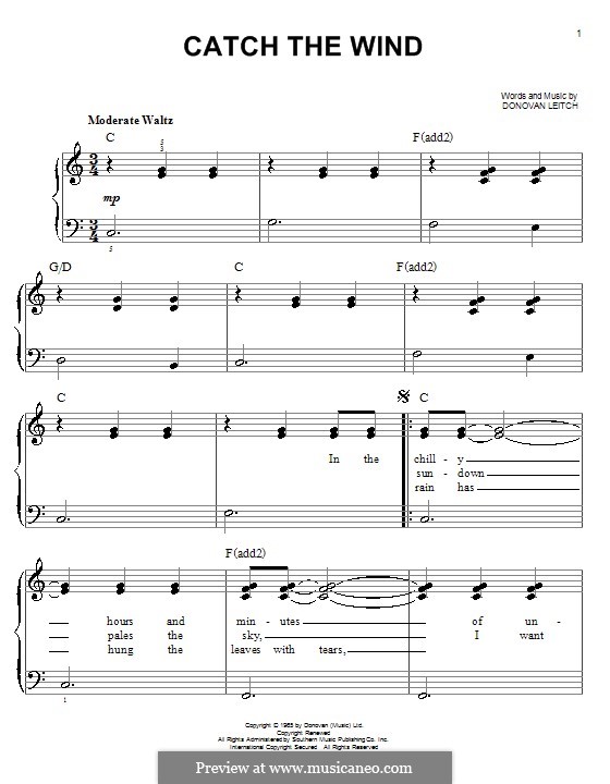 Catch the Wind: For piano by Donovan Leitch