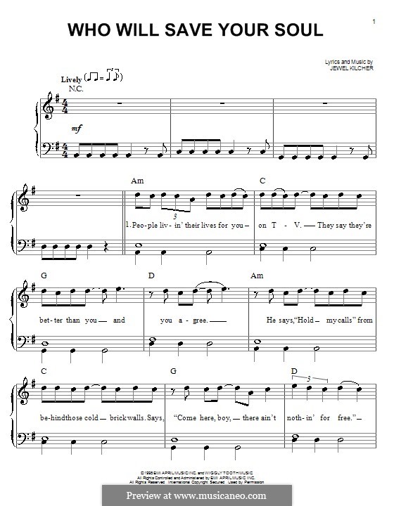 Who Will Save Your Soul (Jewel): For piano by Jewel Kilcher