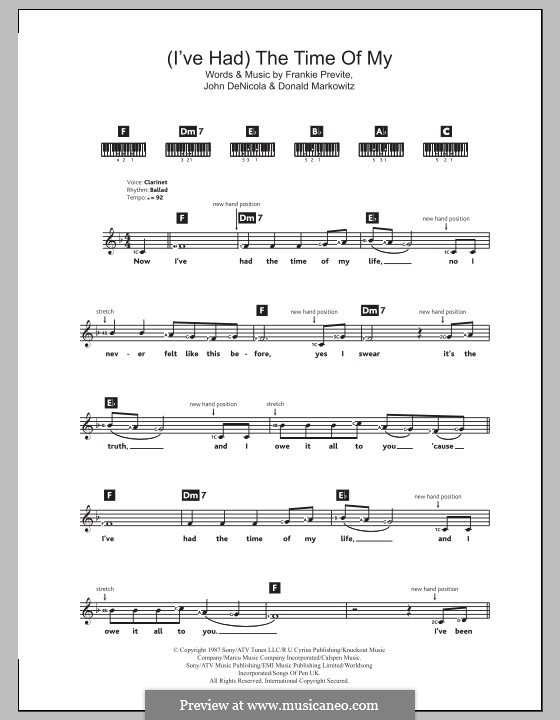(I've Had) The Time of My Life (from Dirty Dancing): For keyboard by Donald Markowitz, Franke Previte, John DeNicola