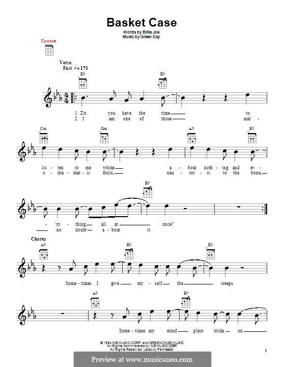 Basket Case (Green Day): For ukulele by Billie Joe Armstrong, Tré Cool, Michael Pritchard