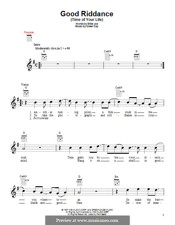 Good Riddance (Time of Your Life): For ukulele by Billie Joe Armstrong, Tré Cool, Michael Pritchard