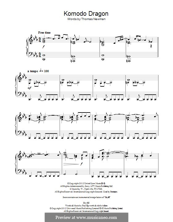 Komodo Dragon: For piano by Thomas Newman