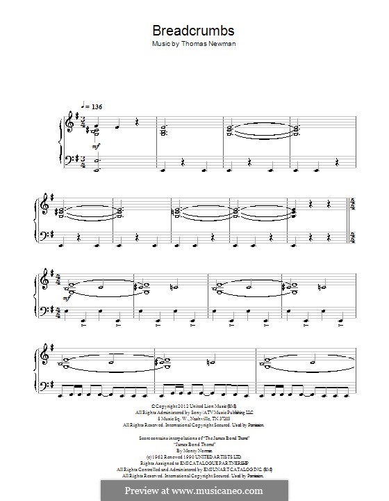 Breadcrumbs: For piano by Thomas Newman