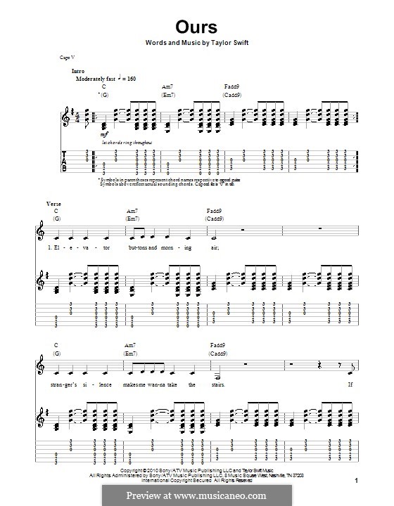 Ours: For guitar with tab by Taylor Swift