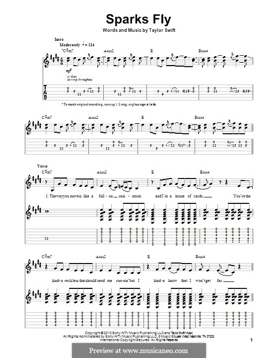 Sparks Fly: For guitar with tab by Taylor Swift