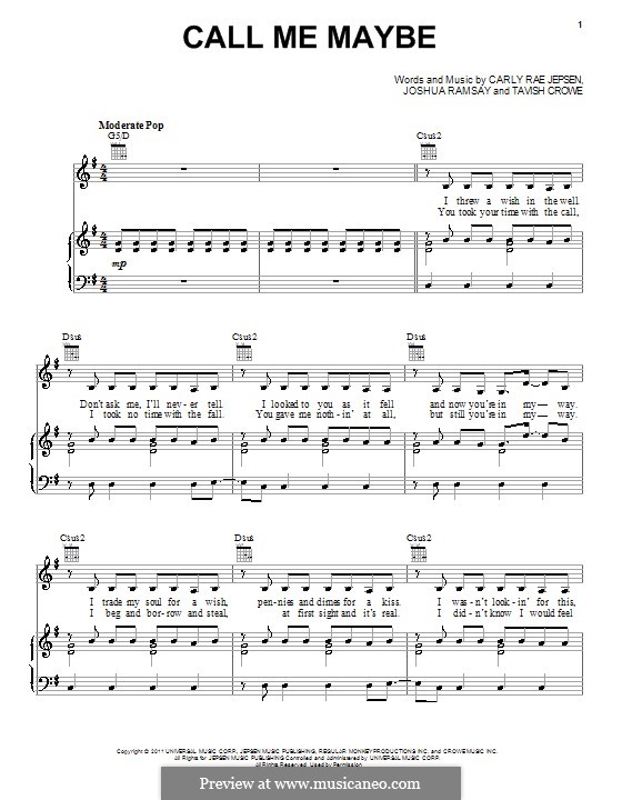 Call Me Maybe: For voice and piano (or guitar) by Carly Rae Jepsen, Joshua Ramsay, Tavish Crowe