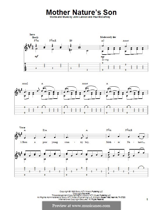 Mother Nature's Son (The Beatles): For guitar with tab by John Lennon, Paul McCartney
