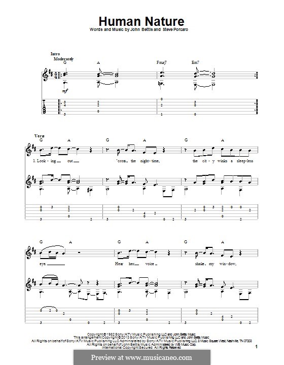 Human Nature (Michael Jackson): For guitar with tab by John Bettis, Steve Porcaro