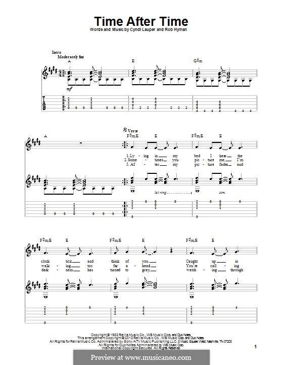 Time after Time: For guitar with tab by Cyndi Lauper, Robert Hyman