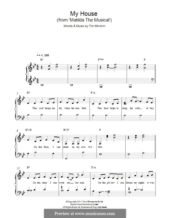 My House (from Matilda the Musical): For piano by Tim Minchin