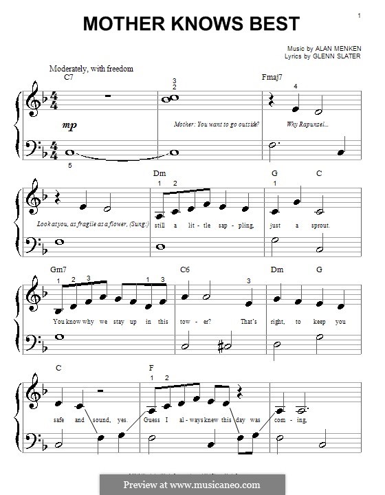 Mother Knows Best by A. Menken - sheet music on MusicaNeo