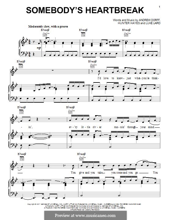 Somebody's Heartbreak: For voice and piano (or guitar) by Andrew Dorff, Hunter Hayes, Luke Laird