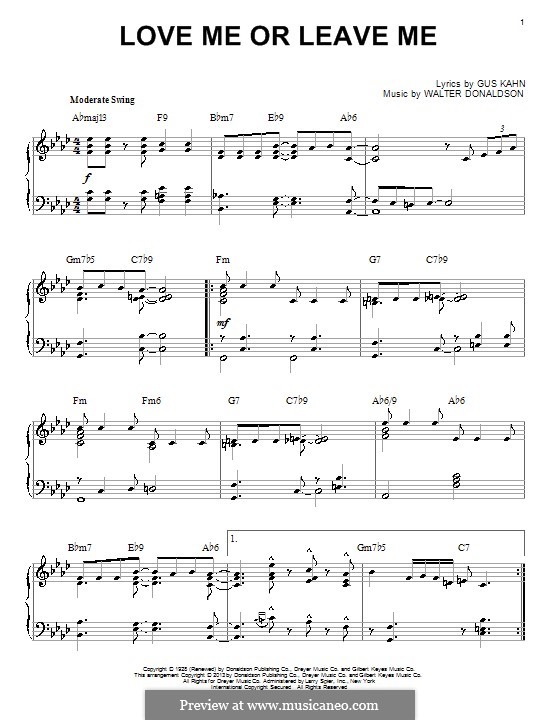 Love Me or Leave Me: For piano by Walter Donaldson