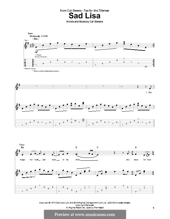 Sad Lisa: For guitar with tab by Cat Stevens