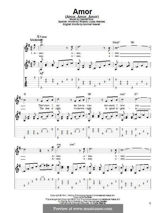 Amor (Amor, Amor, Amor): For guitar with tab by Ben E. King