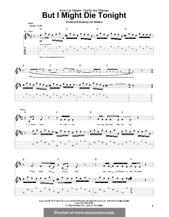 But I Might Die Tonight: For guitar with tab by Cat Stevens