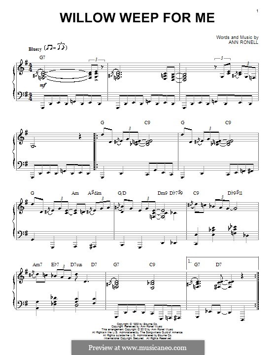 Willow Weep for Me (Chad & Jeremy): For piano by Ann Ronell