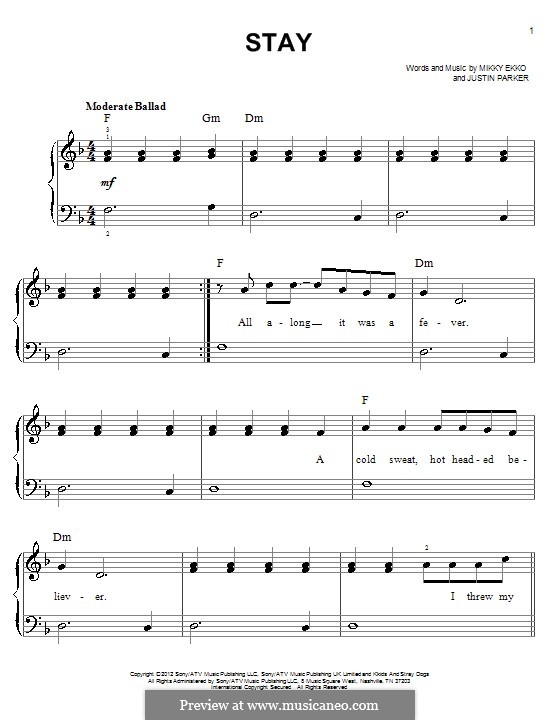 Stay (Rihanna) by J. Parker, E. Loelv, M. Ekko - sheet music on MusicaNeo