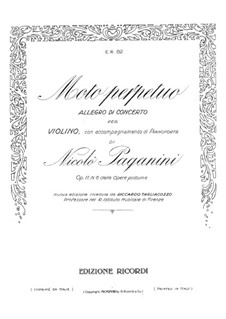 Moto Perpetuo for Violin and Piano in C Major, Op.11: Score, solo part  by Niccolò Paganini
