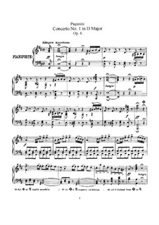 Concerto for Violin and Orchestra No.1 in D Major, Op.6: Version for violin and piano by Niccolò Paganini