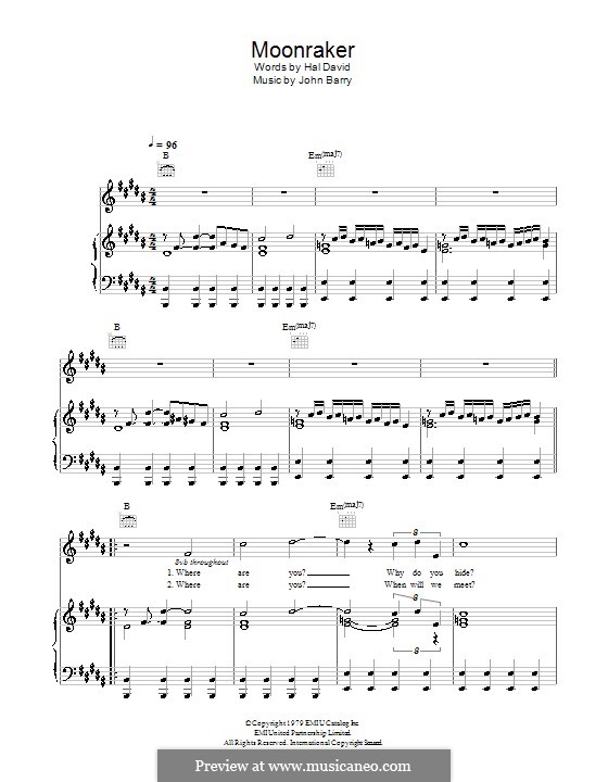 Moonraker: For voice and piano (or guitar) by John Barry
