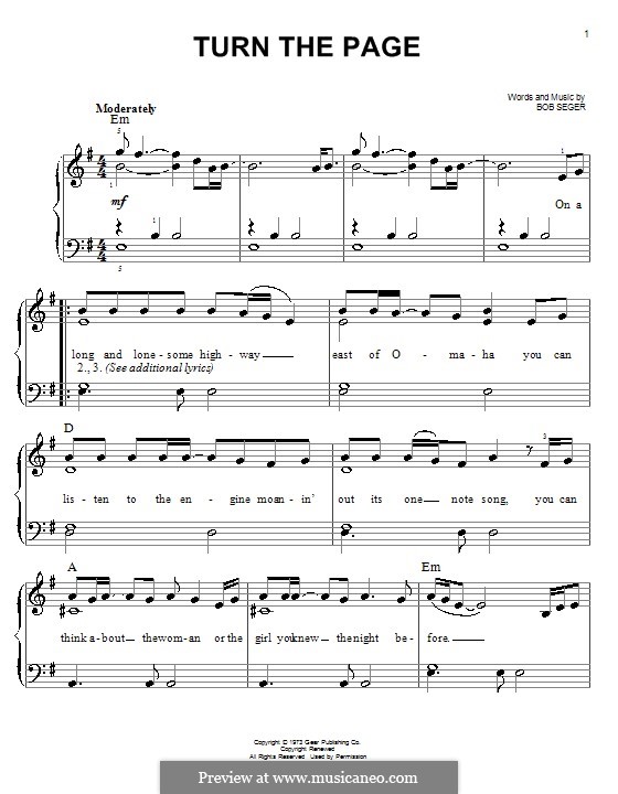 Turn the Page: For piano by Bob Seger