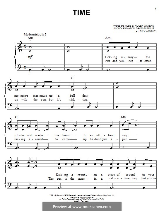 time pink floyd by d gilmour n mason r wright r waters on pink floyd time sheet music