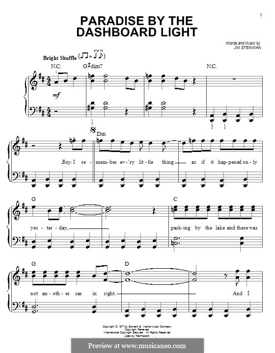 Paradise By the Dashboard Light (Meat Loaf): For piano by Jim Steinman