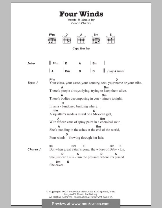 Four Winds: Lyrics and chords (Bright Eyes) by Conor Oberst