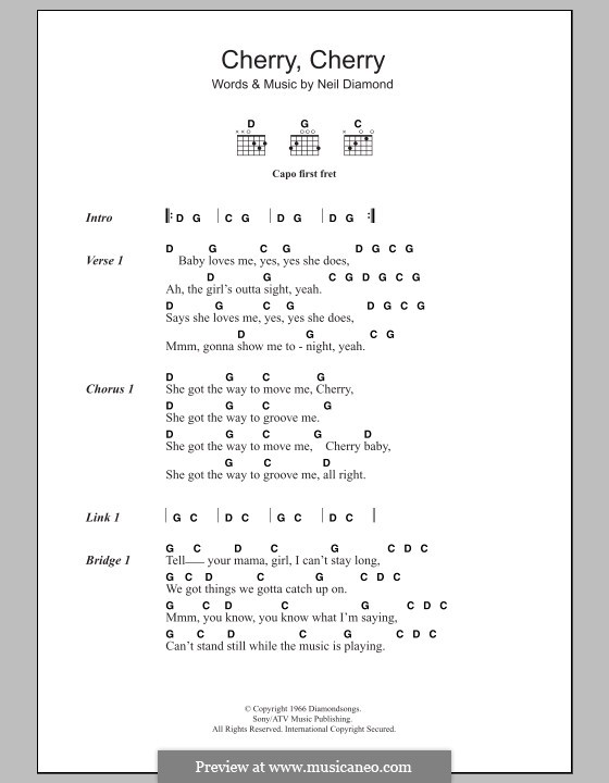 Cherry, Cherry: Lyrics and chords by Neil Diamond