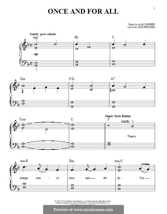 Once and for All: For piano by Alan Menken