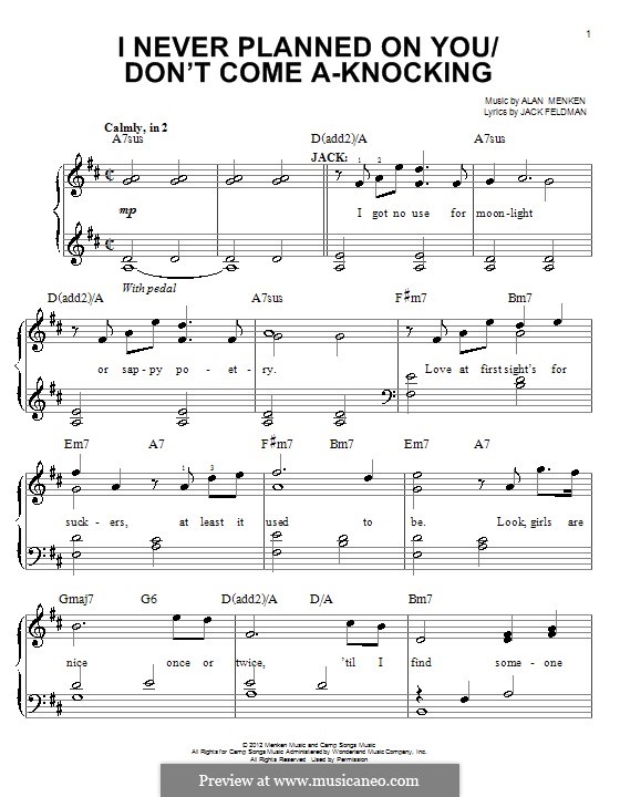 I Never Planned on You/Don't Come A-Knocking: For piano by Alan Menken
