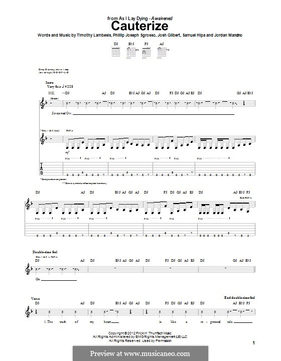 Cauterize (As I Lay Dying): For guitar with tab by Jordan Mancino, Phillip Sgrosso, Sam Hipa, Tim Lambesis, Josh Gilbert