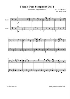 Movement IV: Theme. Version for two beginner cellos by Johannes Brahms