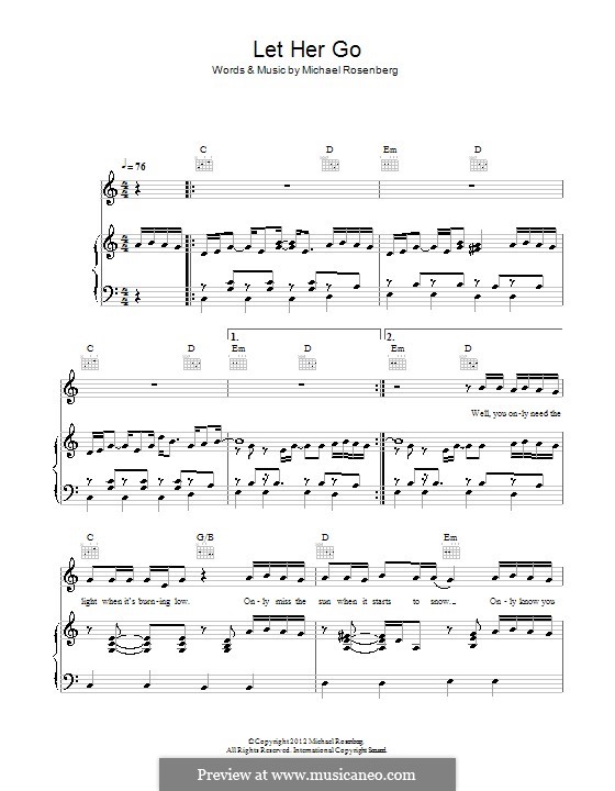 Let Her Go (Passenger) by M. Rosenberg - sheet music on MusicaNeo