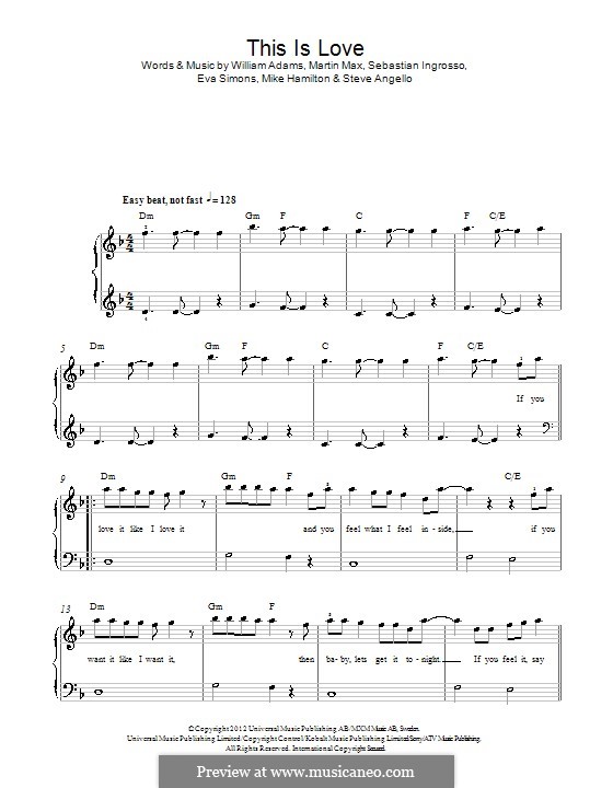 This Is Love: For piano by Dallas Austin, Max Martin, Michael Hamilton, will.i.am, Kenneth Oliver, Sebastian Ingrosso, Steve Angello, Eva Simons