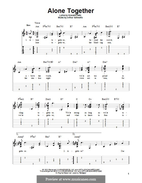 Alone Together (Peggy Lee): For guitar with tab by Arthur Schwartz