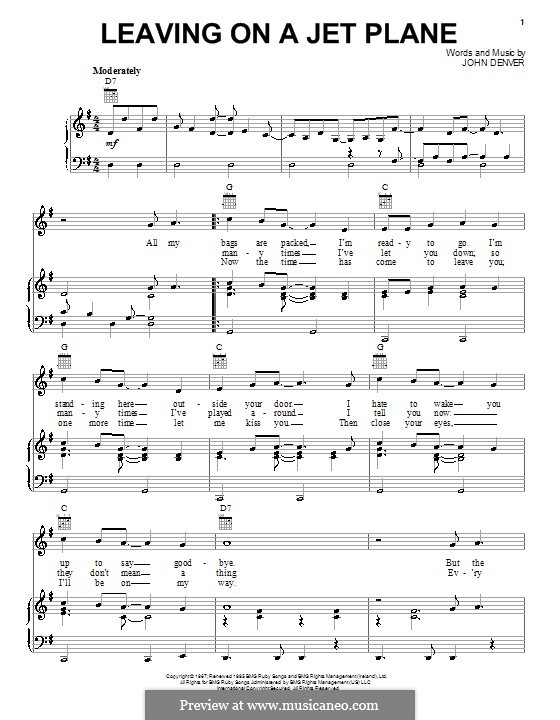 Leaving On A Jet Plane By J Denver Sheet Music On Musicaneo