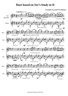 Study in D: For guitar with added tune for alto recorder by Fernando Sor, David W Solomons