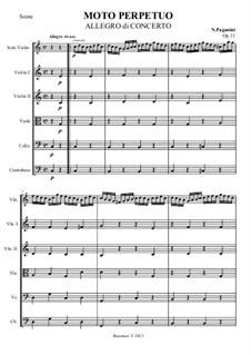 Moto Perpetuo for Violin and Piano in C Major, Op.11: For violin and string orchestra by Niccolò Paganini