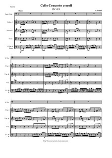 Concerto for Cello and Strings in A Minor, RV 419: Full score, parts by Antonio Vivaldi